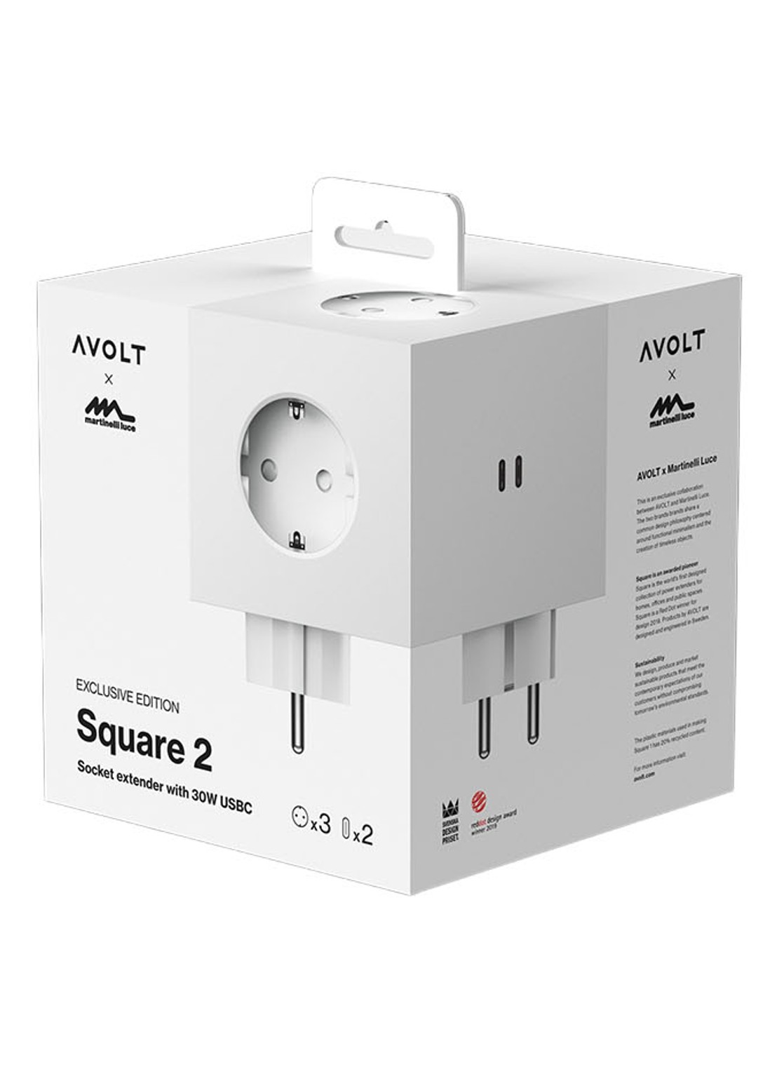 Avolt Square 2 Dual USB-C stekkerdoos 30W - voorkant 2 wit
