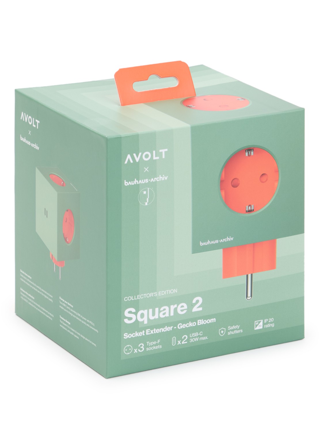 Avolt Square 2 Dual USB-C stekkerdoos 30W - voorkant groen