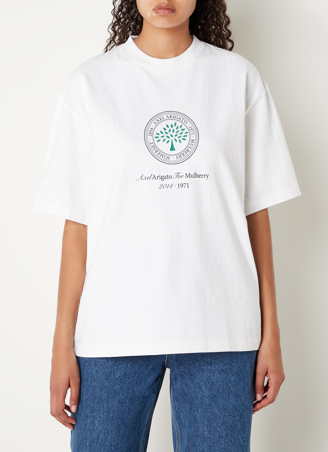 Axel Arigato AA x Mulberry Box Fit T-shirt met logo - unisex - detail 6 wit