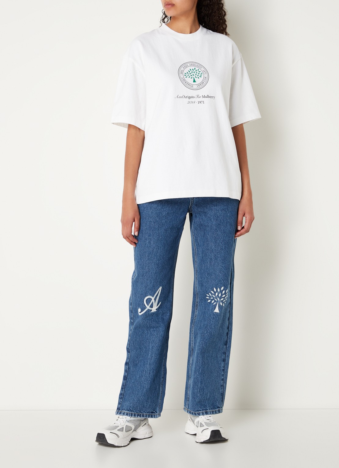 Axel Arigato AA x Mulberry Box Fit T-shirt met logo - unisex - voorkant 4 wit