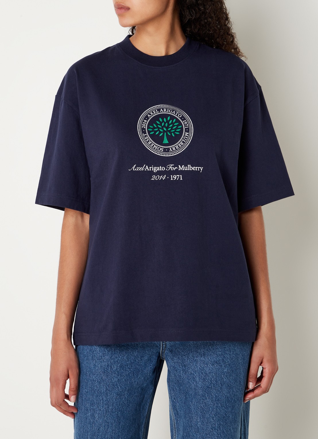 Axel Arigato AA x Mulberry Box Fit T-shirt met logo - unisex - detail 3 blauw