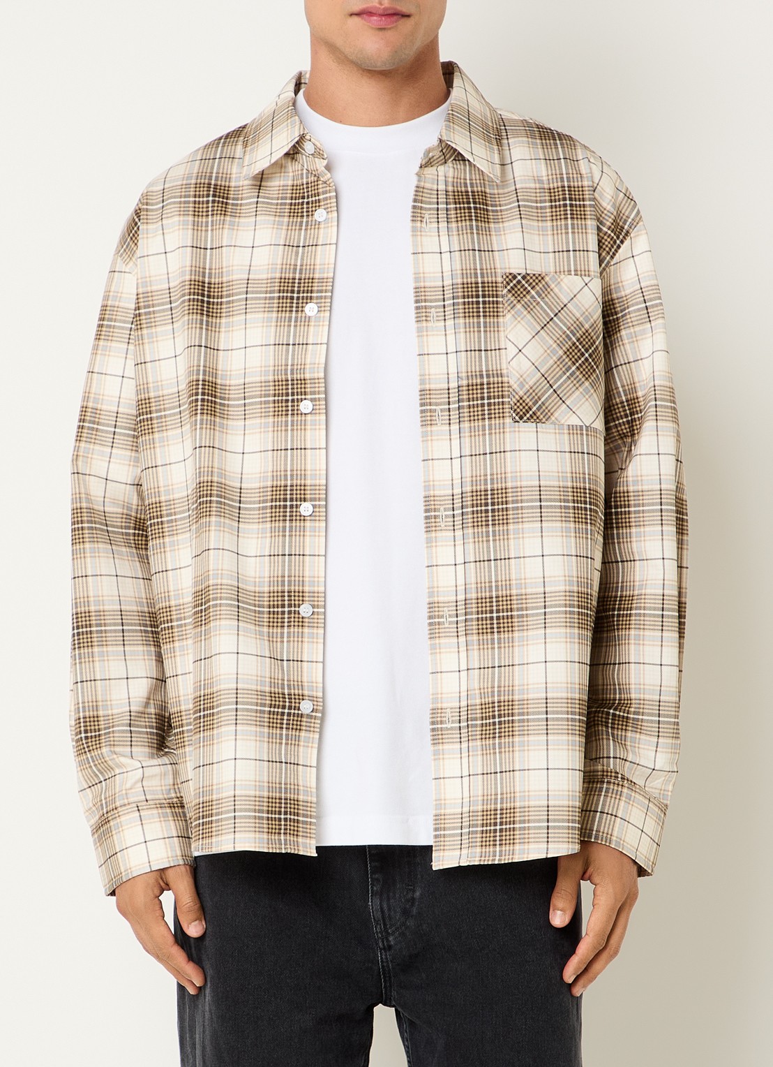 Axel Arigato Wicked overshirt met ruitdessin - detail gebroken wit
