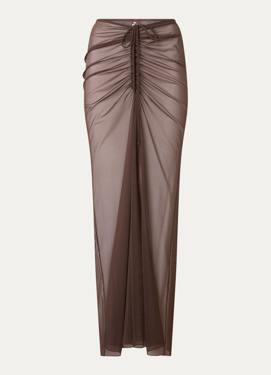 Aya Label The Athena maxi strandrok van mesh - voorkant 2 donkerbruin