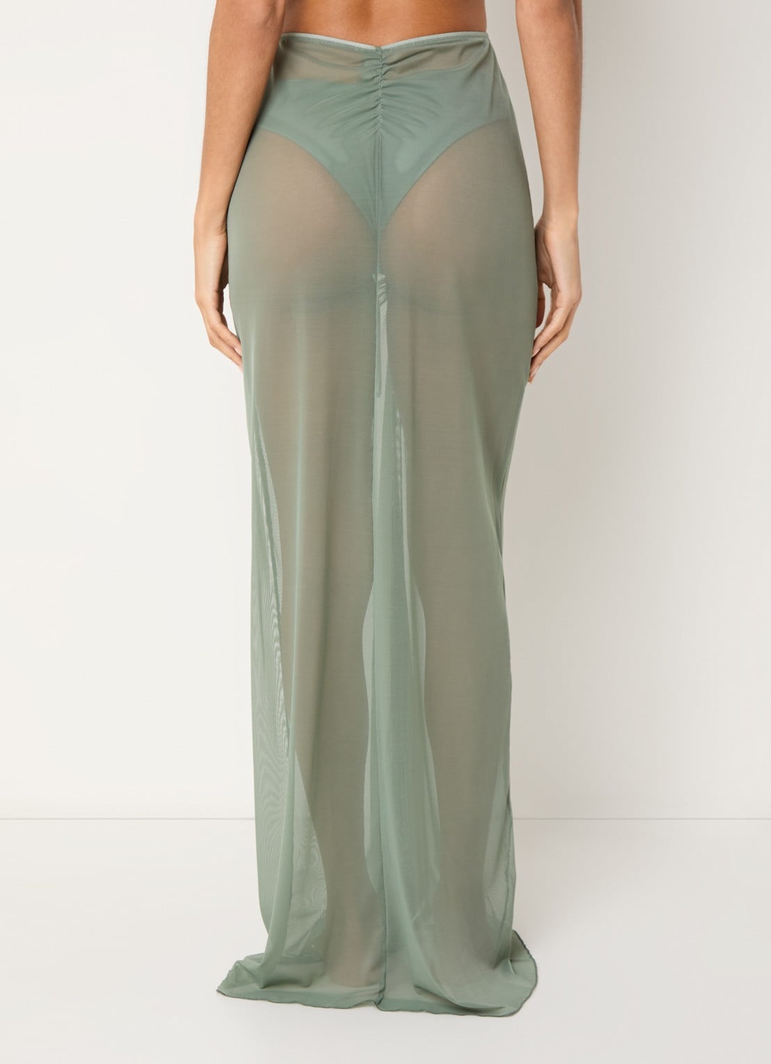 Aya Label The Athena maxi strandrok van mesh - achterkant 4 olijfgroen
