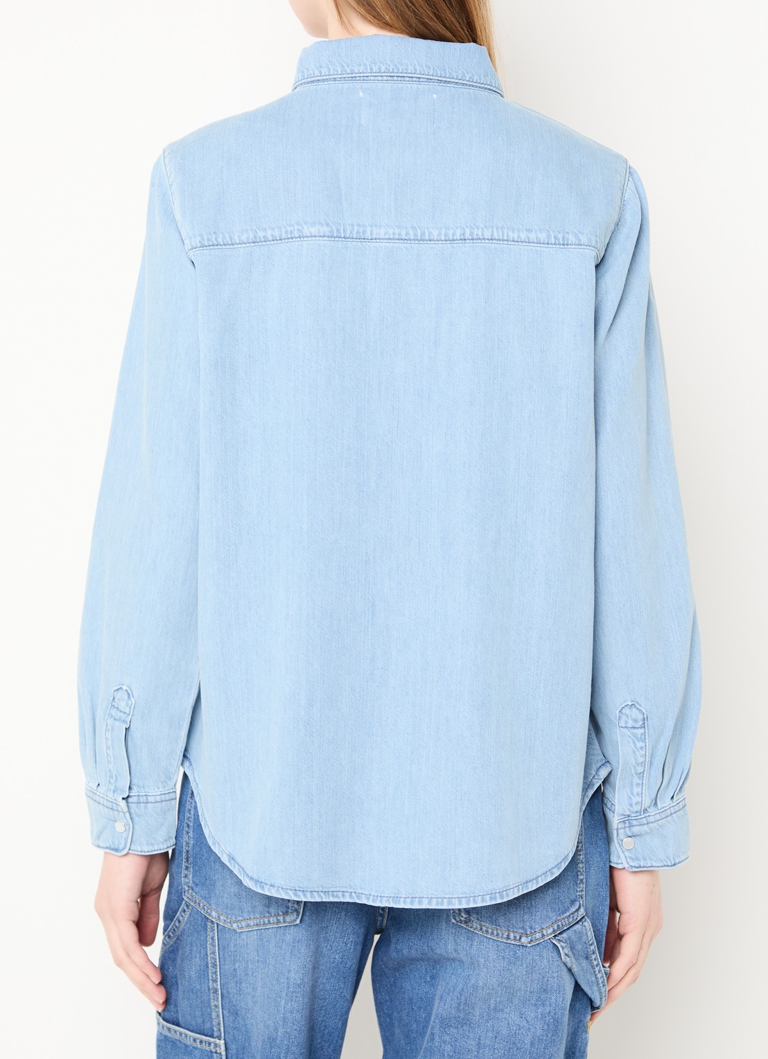 ba&sh Adali blouse van denim  - achterkant 3 lichtblauw