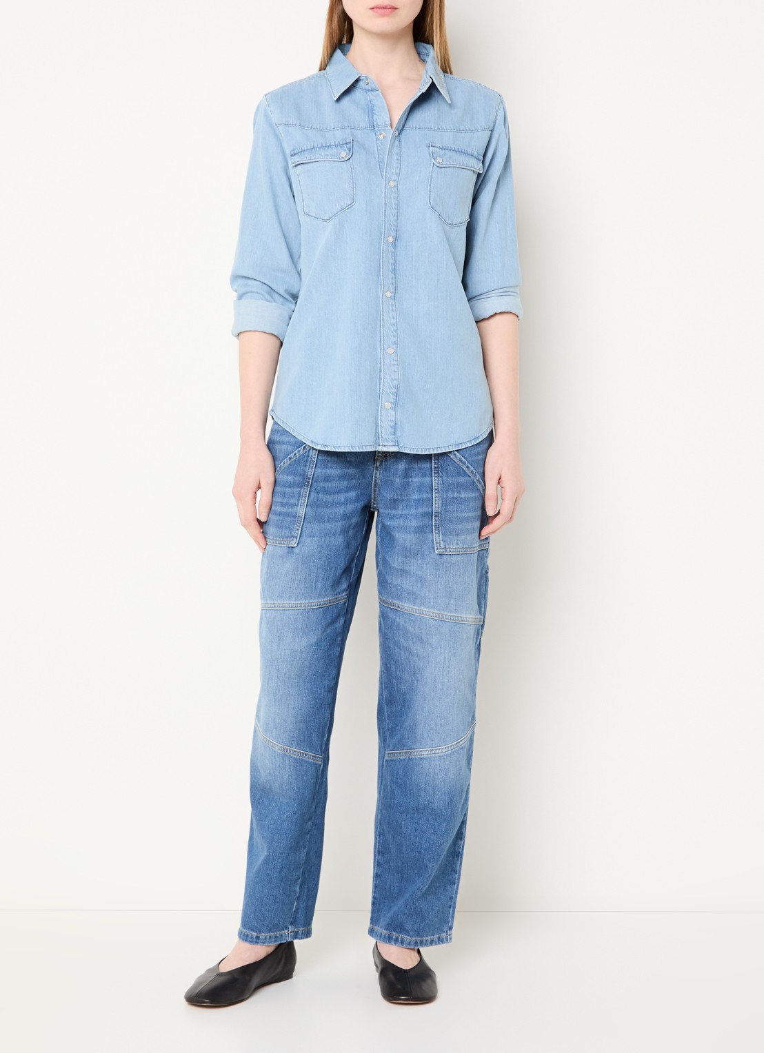 ba&sh Adali blouse van denim  - voorkant 2 lichtblauw