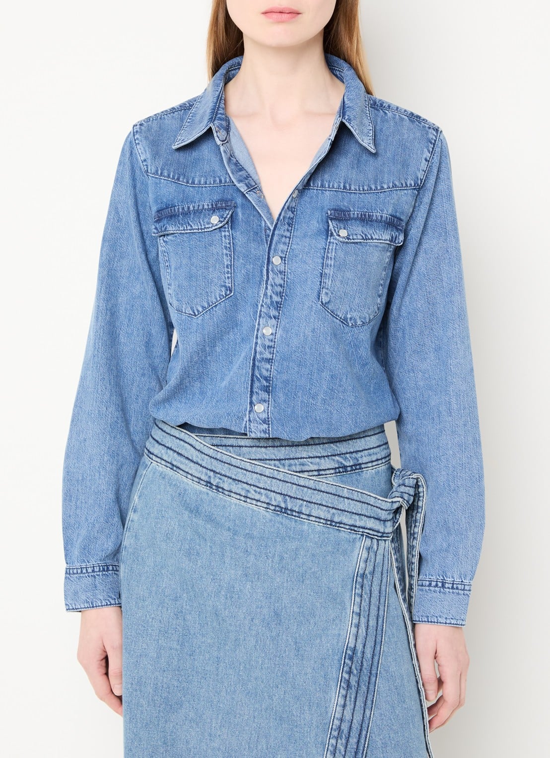 ba&sh Adali blouse van denim  - detail 4 blauw