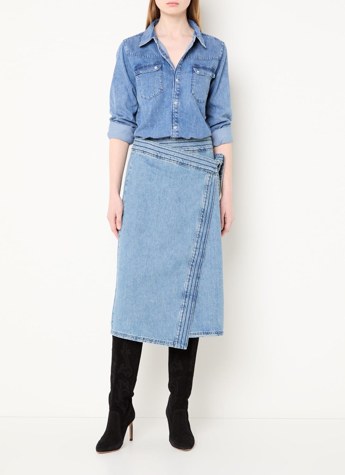 ba&sh Adali blouse van denim  - voorkant 2 blauw