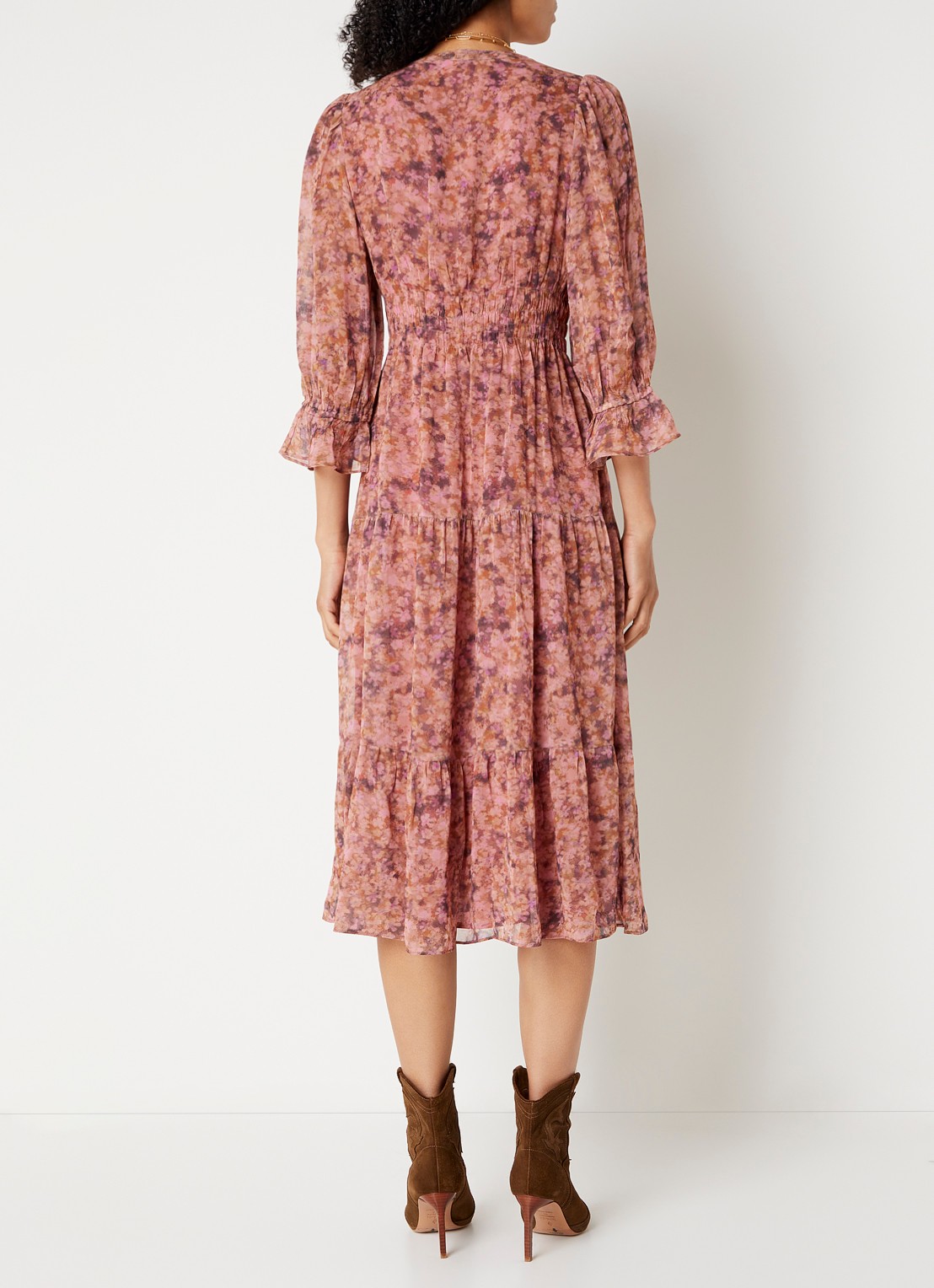 ba&sh Aema maxi tuniekjurk met print - achterkant 4 roze