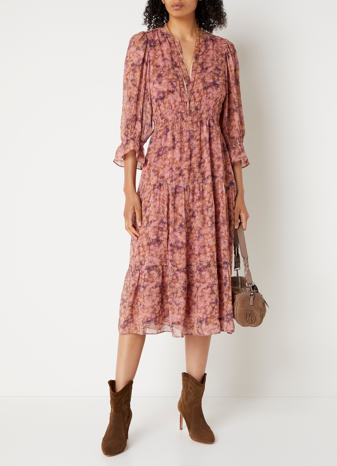 ba&sh Aema maxi tuniekjurk met print - detail 3 roze