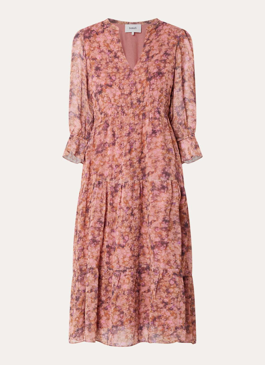 ba&sh Aema maxi tuniekjurk met print - voorkant roze