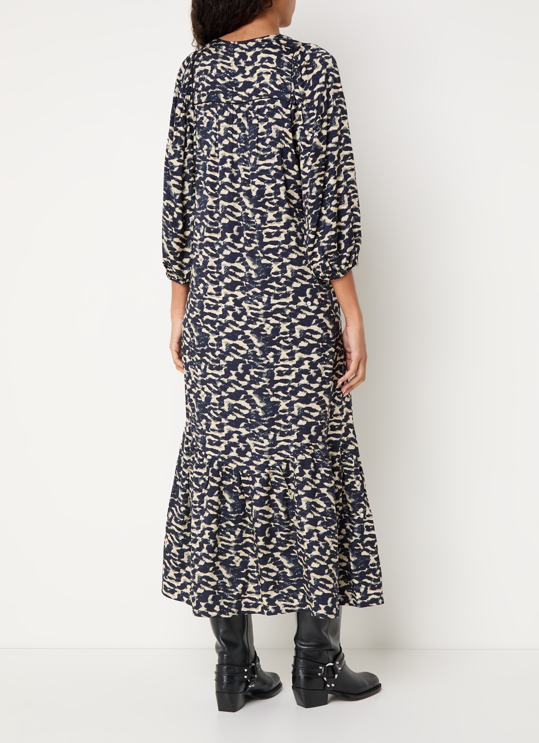 ba&sh Agatha midi tuniekjurk met print  - achterkant donkerblauw