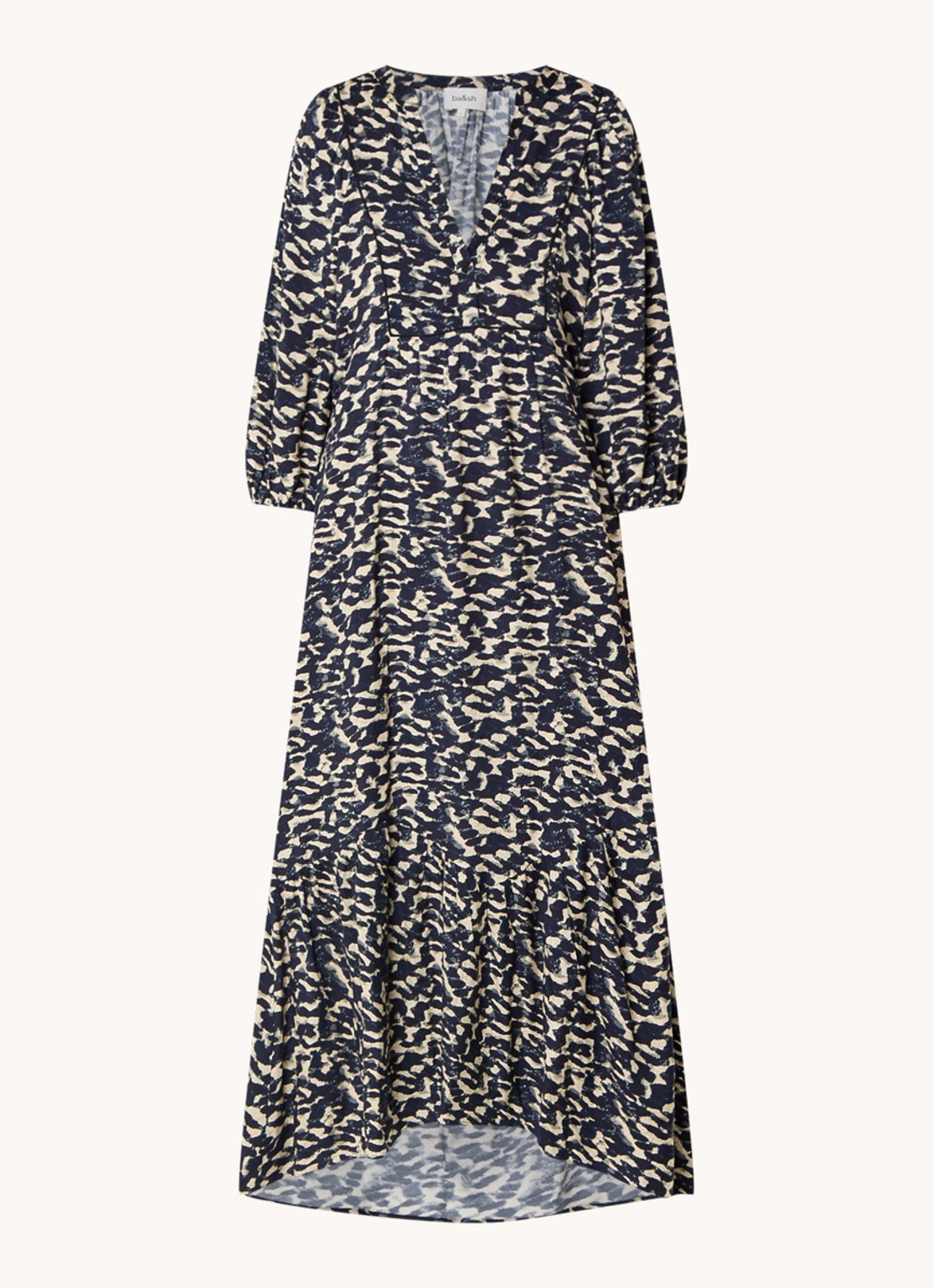 ba&sh Agatha midi tuniekjurk met print  - voorkant 2 donkerblauw