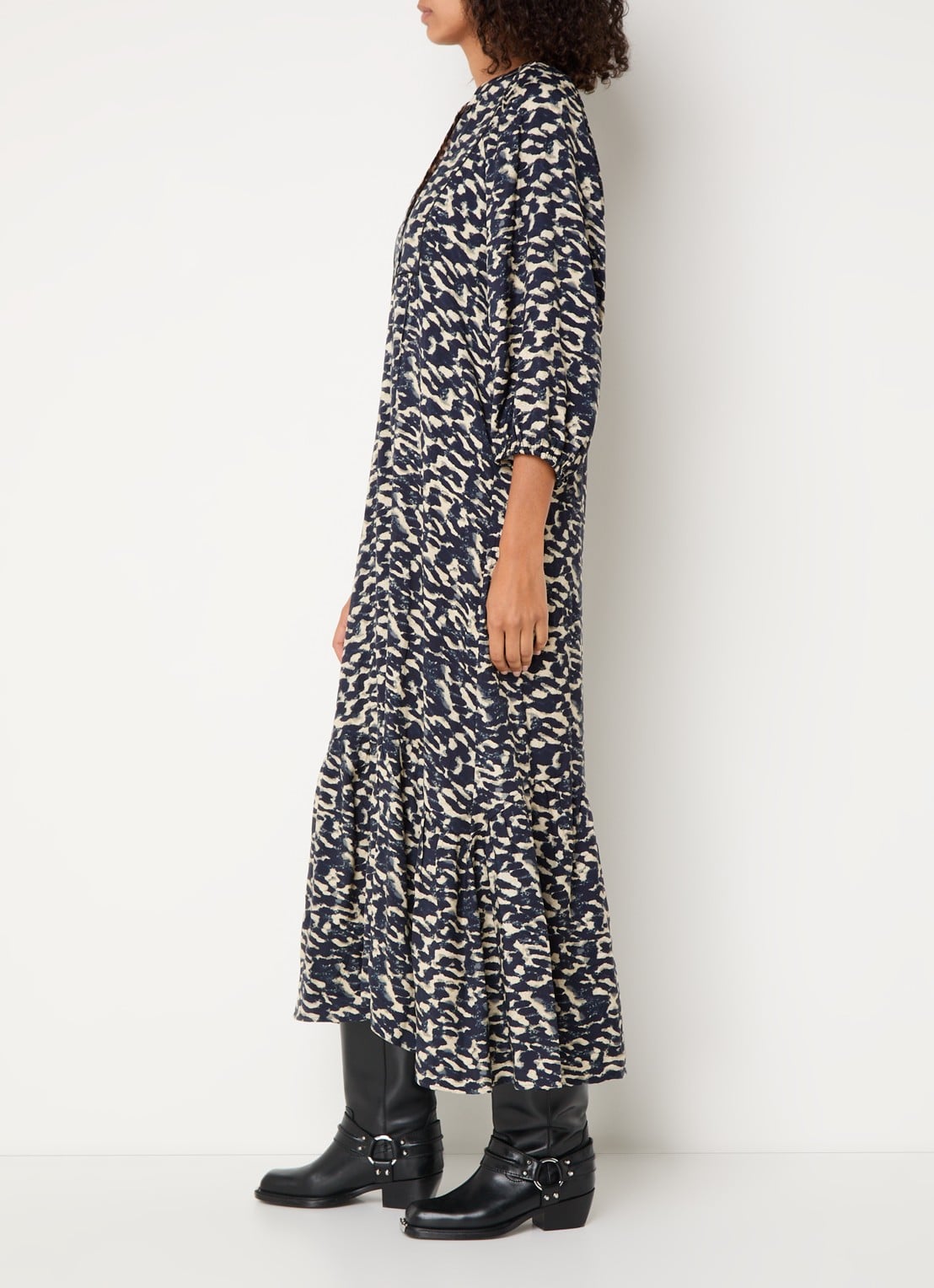 ba&sh Agatha midi tuniekjurk met print  - voorkant 3 donkerblauw