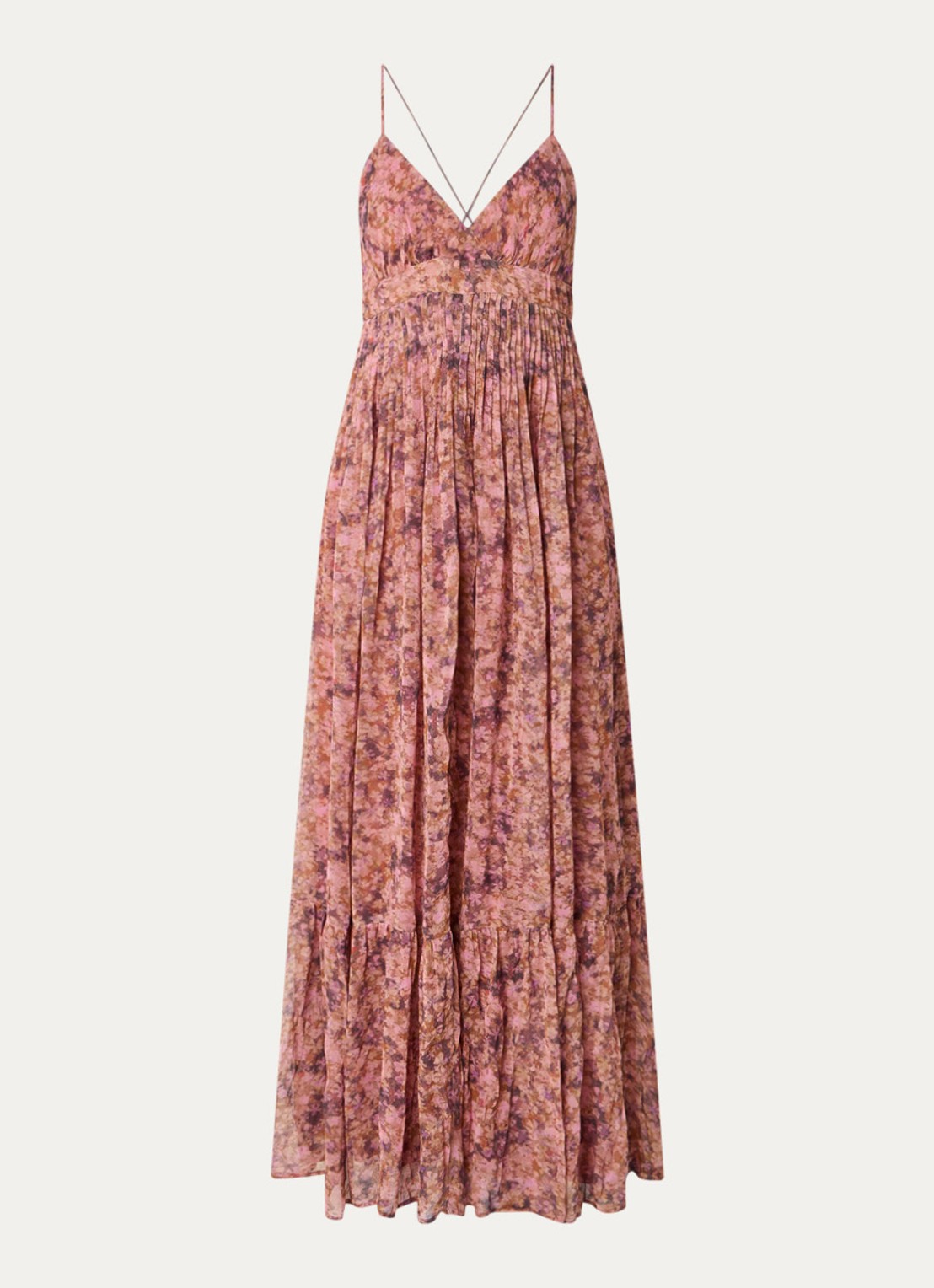 ba&sh Agnes maxi jurk met bloemenprint - voorkant oudroze