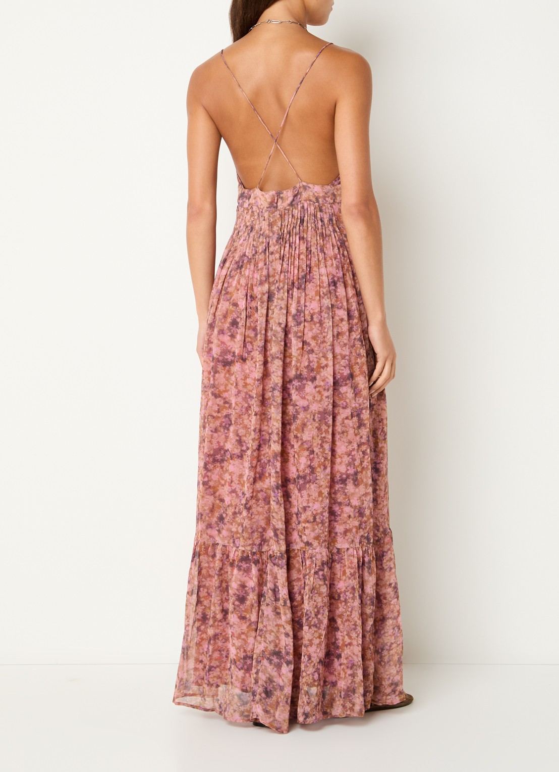 ba&sh Agnes maxi jurk met bloemenprint - voorkant 2 oudroze