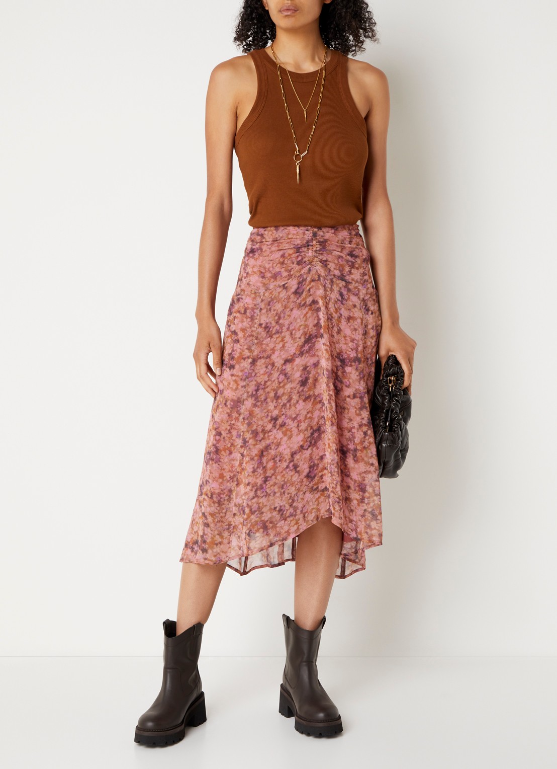 ba&sh Aimee midi rok met print - voorkant 2 roze