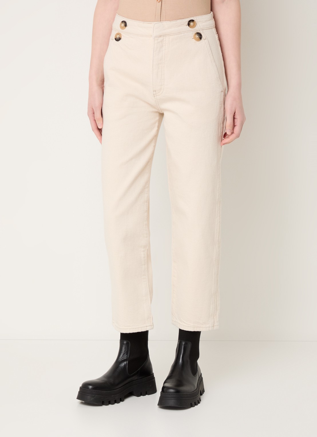 ba&sh Aimmer high waist cropped slim fit jeans met gekleurde wassing - detail 4 creme