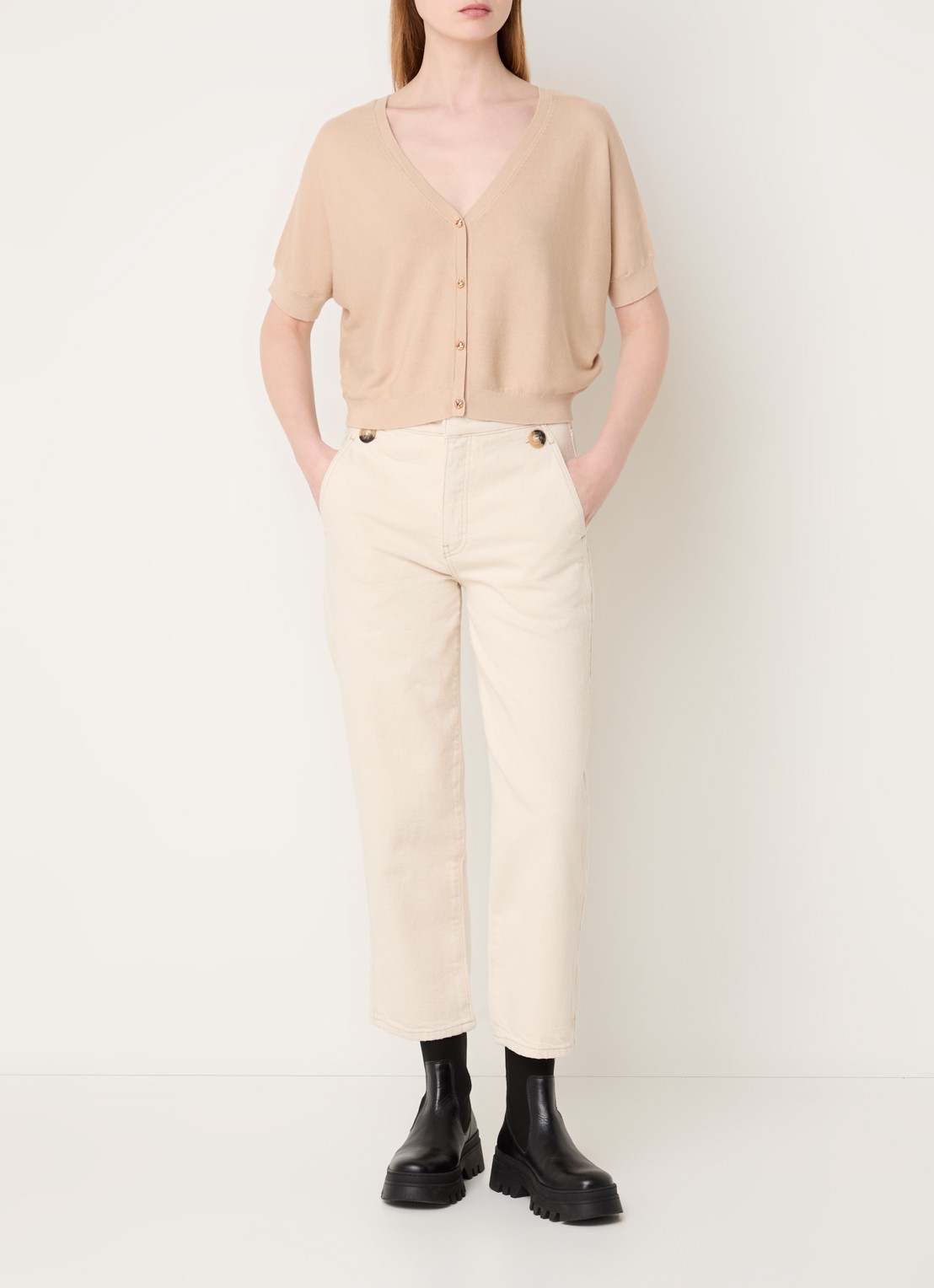 ba&sh Aimmer high waist cropped slim fit jeans met gekleurde wassing - voorkant 3 creme