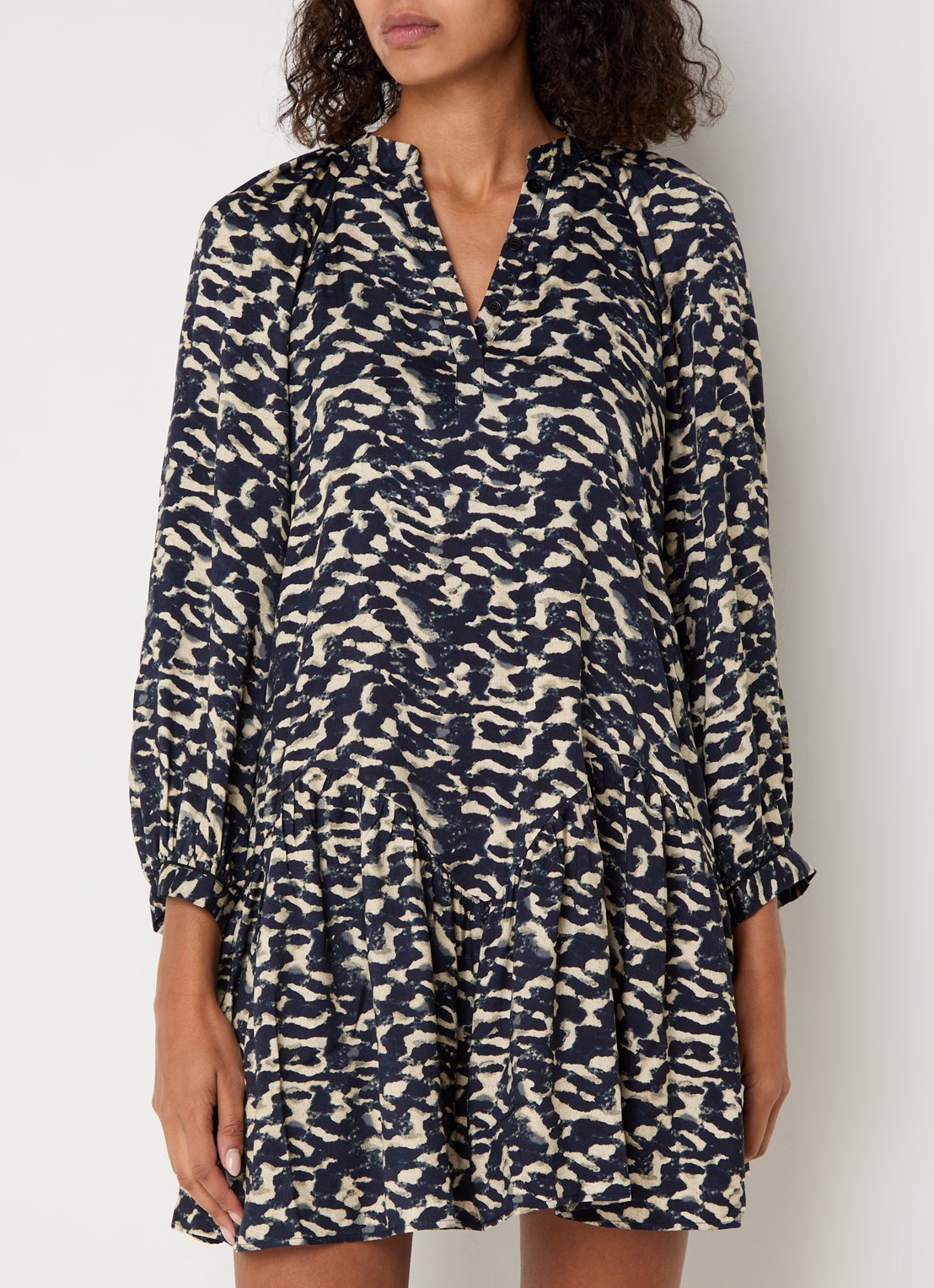 ba&sh Aisha mini tuniekjurk met print - detail 4 donkerblauw