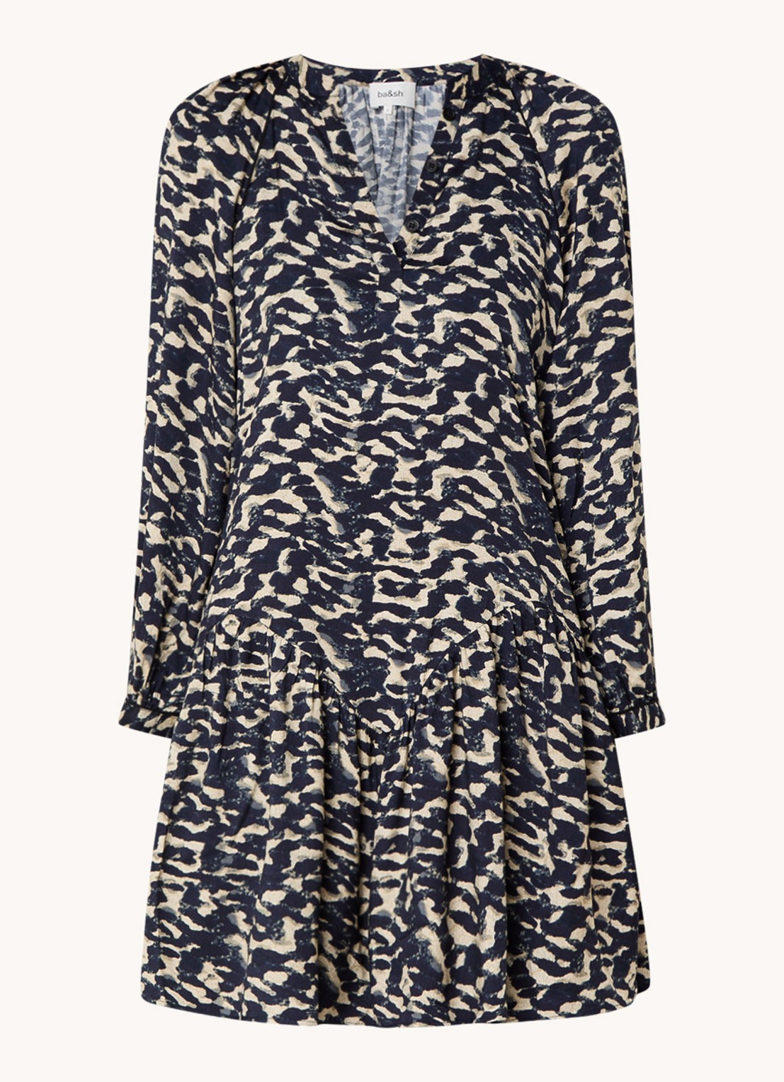 ba&sh Aisha mini tuniekjurk met print - voorkant donkerblauw