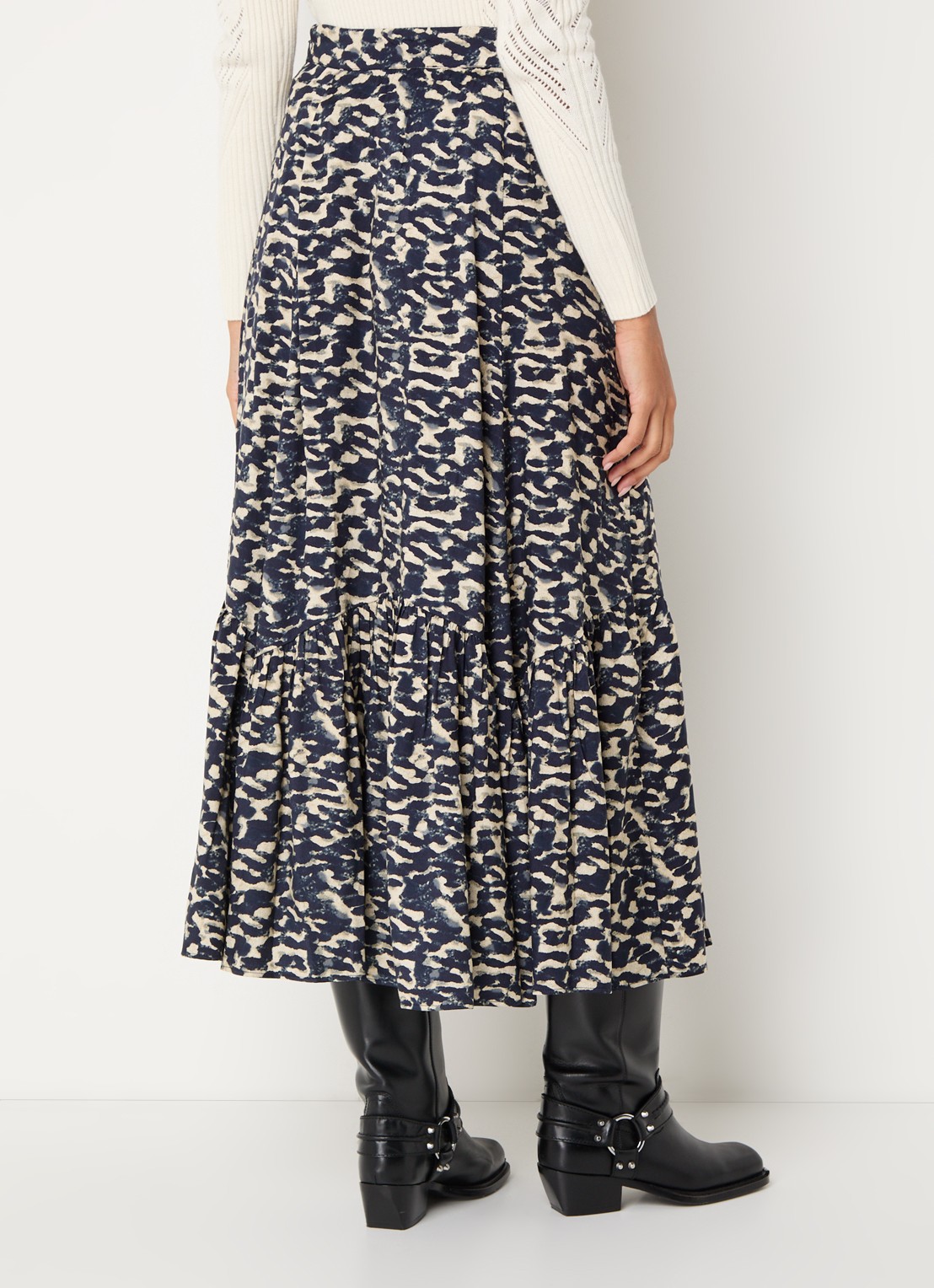 ba&sh Alexa midi rok met print - achterkant donkerblauw