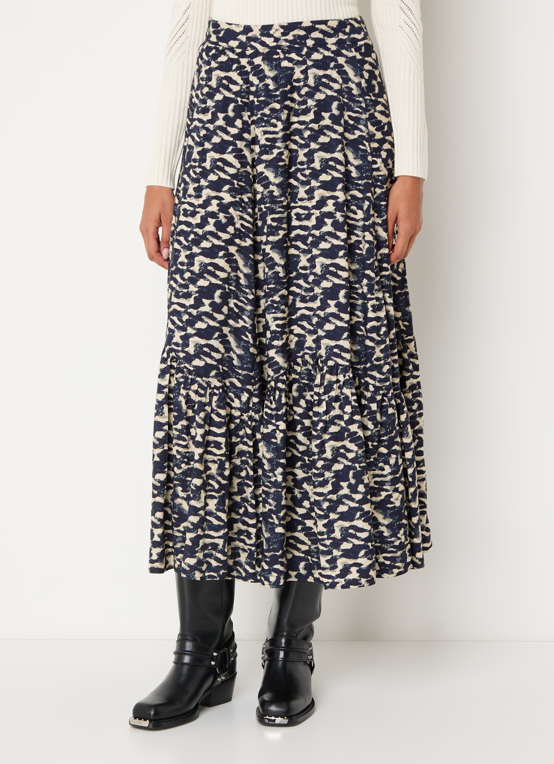 ba&sh Alexa midi rok met print - detail 2 donkerblauw