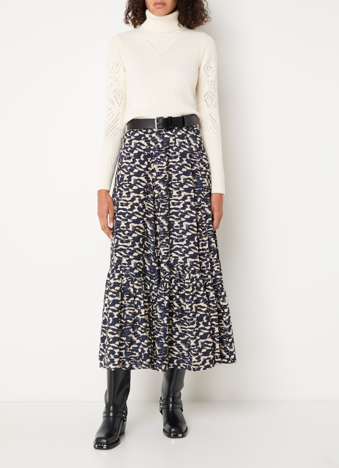ba&sh Alexa midi rok met print - voorkant 4 donkerblauw