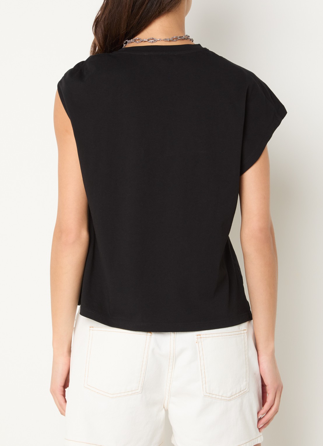 ba&sh Allia T-shirt met asymmetrische hals - achterkant 4 zwart