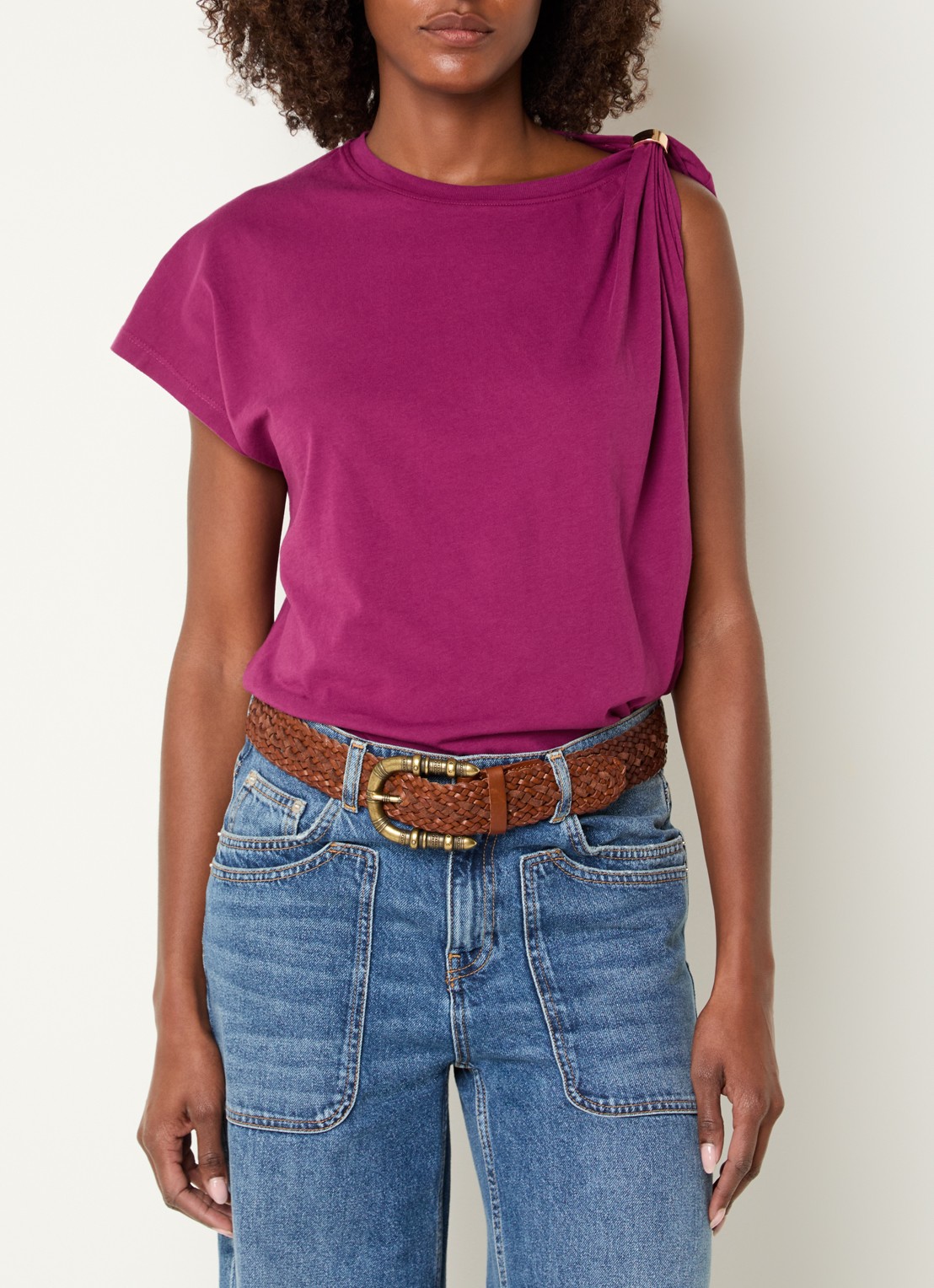 ba&sh Allia T-shirt met asymmetrische hals - detail 4 paars