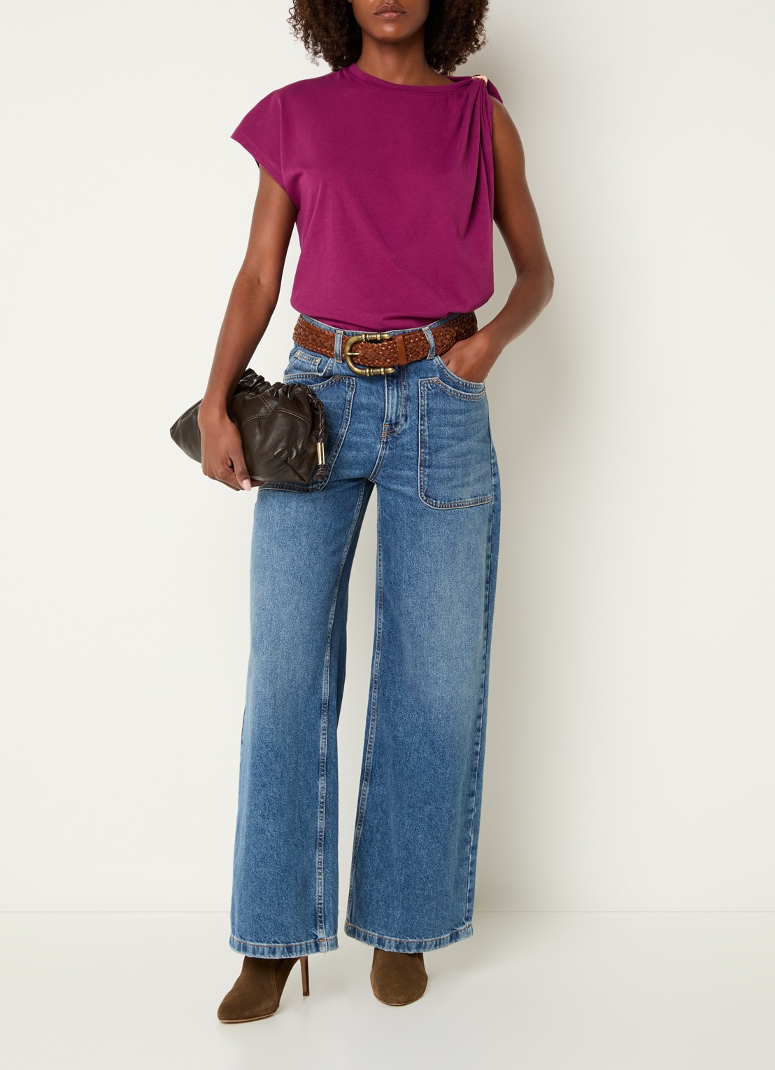 ba&sh Allia T-shirt met asymmetrische hals - voorkant 3 paars