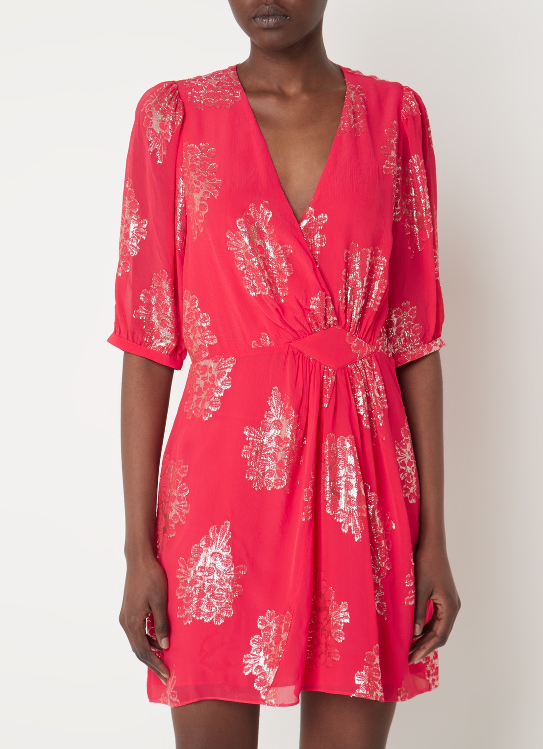 ba&sh Anita mini tuniekjurk met lurex - detail 4 cranberryrood