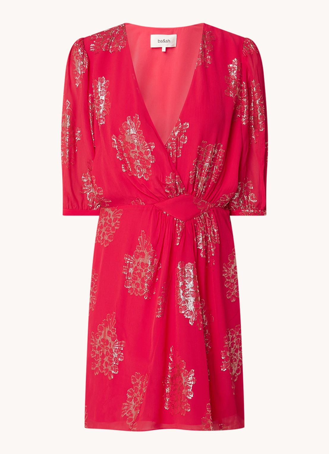 ba&sh Anita mini tuniekjurk met lurex - voorkant 2 cranberryrood