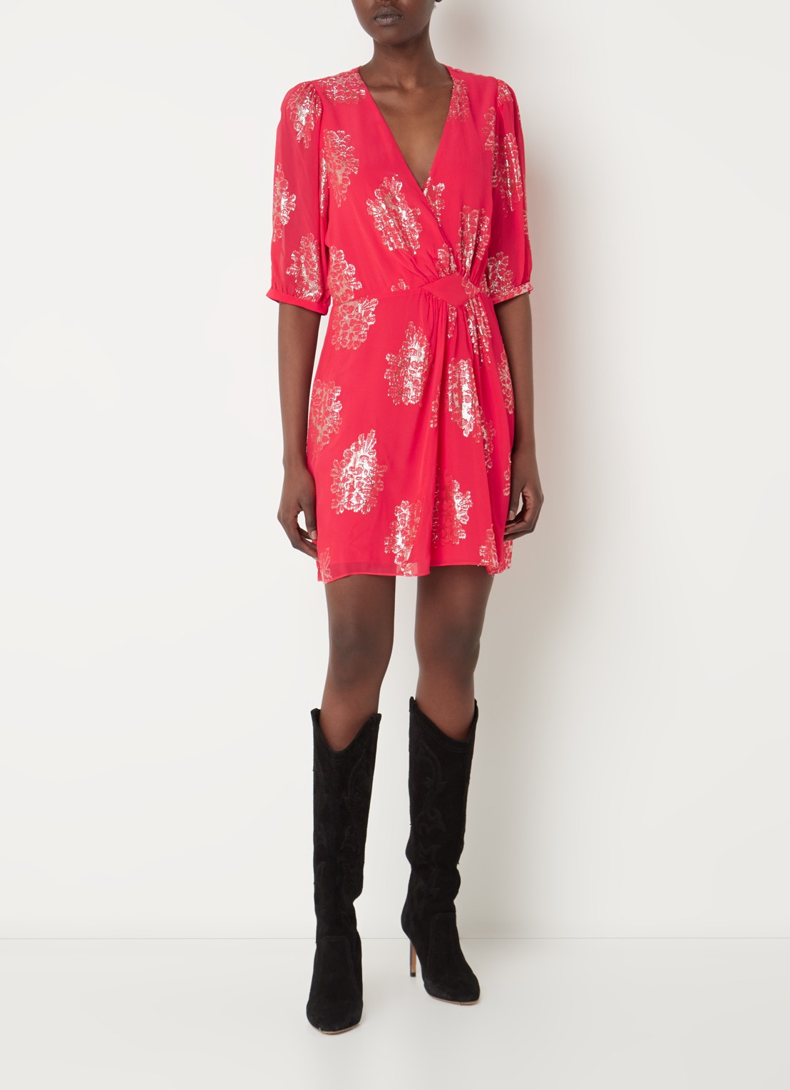 ba&sh Anita mini tuniekjurk met lurex - voorkant 3 cranberryrood