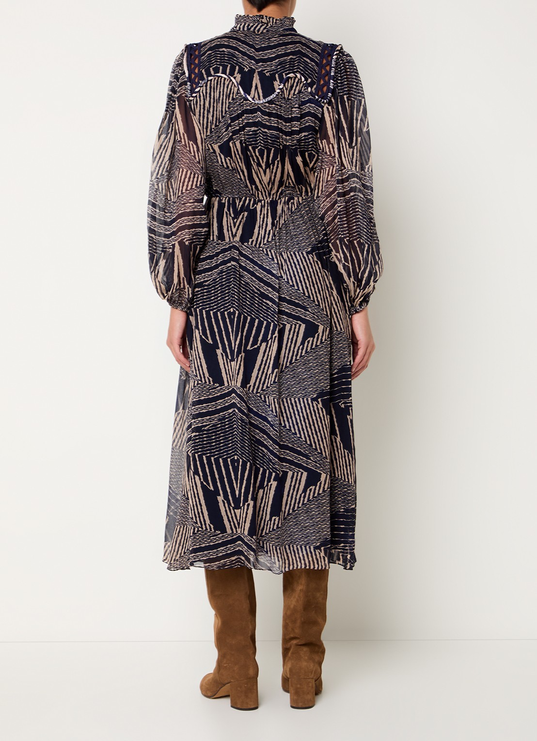 ba&sh Antal midi tuniek jurk met V-hals en print - achterkant 5 donkerblauw