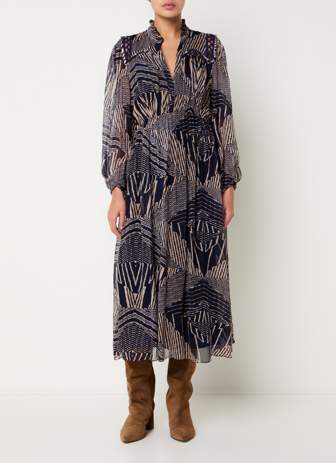 ba&sh Antal midi tuniek jurk met V-hals en print - detail donkerblauw