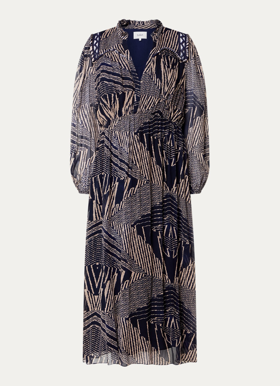 ba&sh Antal midi tuniek jurk met V-hals en print - voorkant 3 donkerblauw