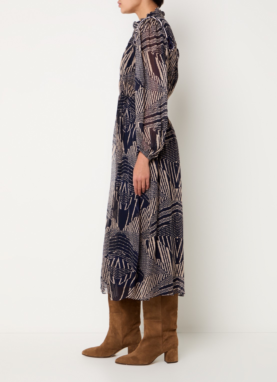 ba&sh Antal midi tuniek jurk met V-hals en print - voorkant 4 donkerblauw