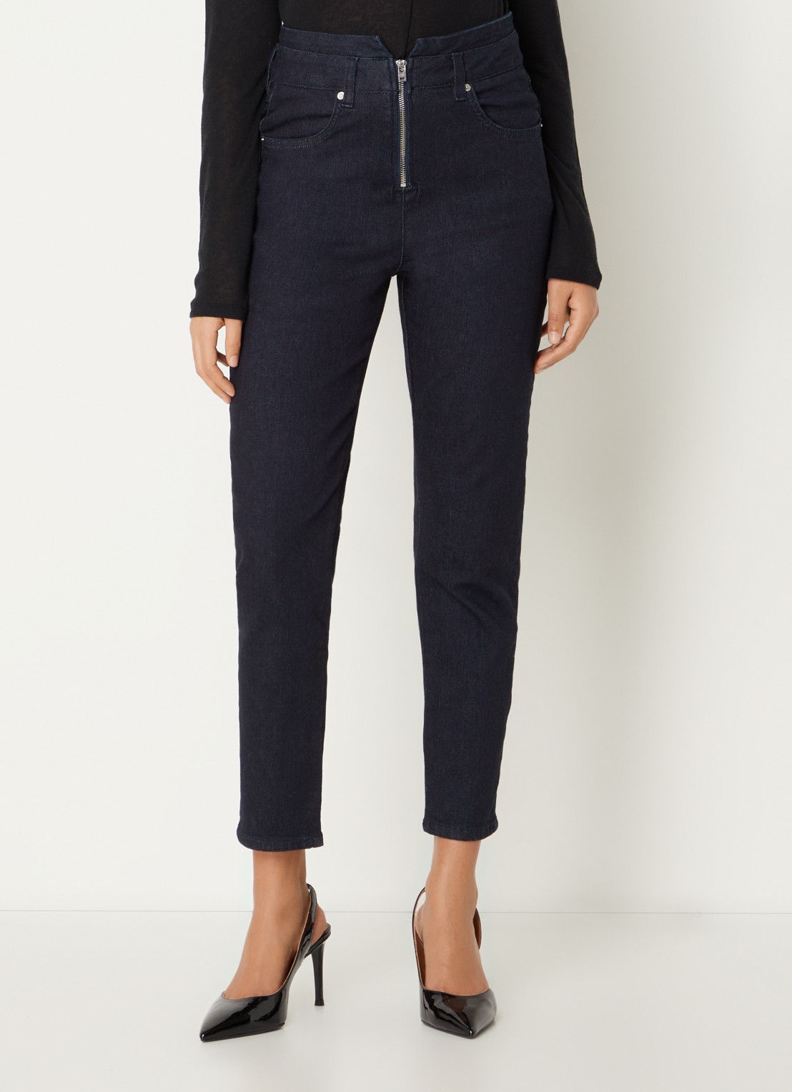 ba&sh Anzo high waist slim fit cropped jeans met donkere wassing - detail 4 indigo