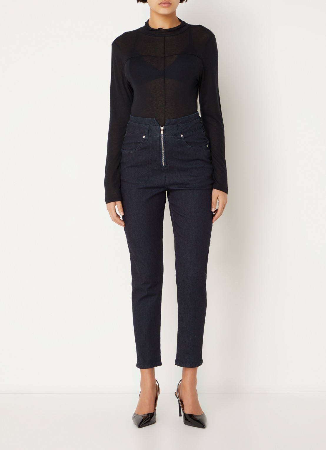 ba&sh Anzo high waist slim fit cropped jeans met donkere wassing - voorkant 3 indigo