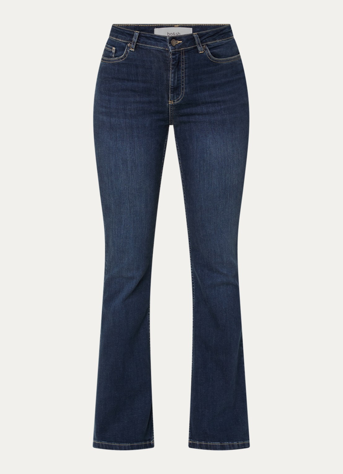 ba&sh Aommie mid waist flared jeans met donkere wassing - voorkant indigo
