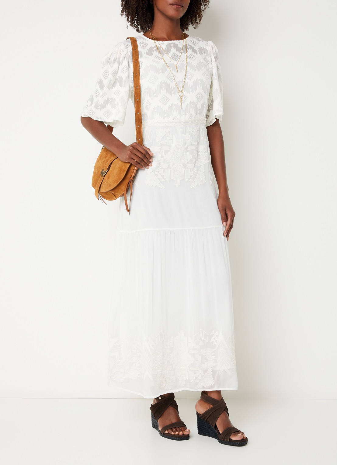 ba&sh Aphrodite maxi jurk met borduring - detail 4 wit