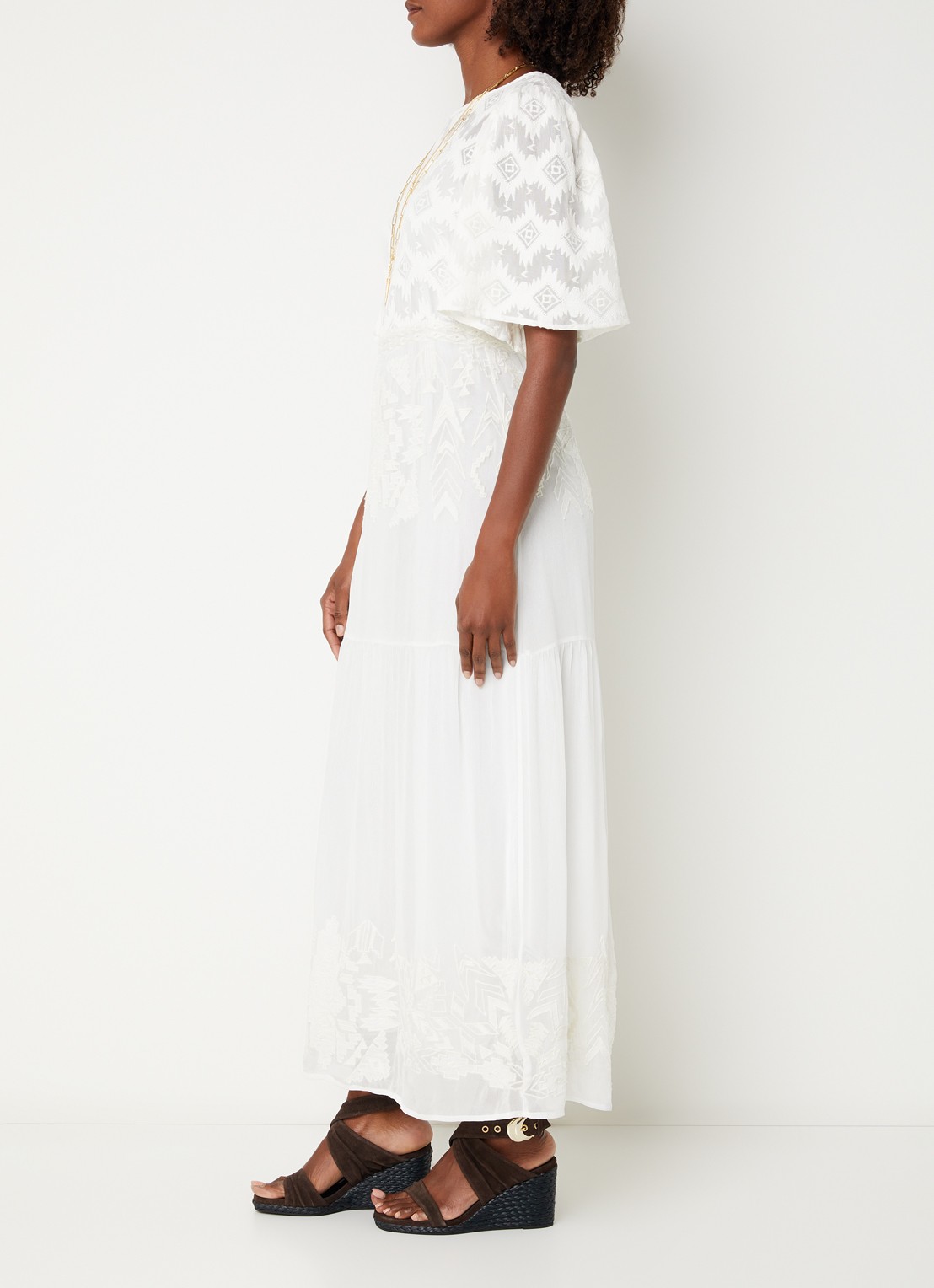 ba&sh Aphrodite maxi jurk met borduring - voorkant 3 wit