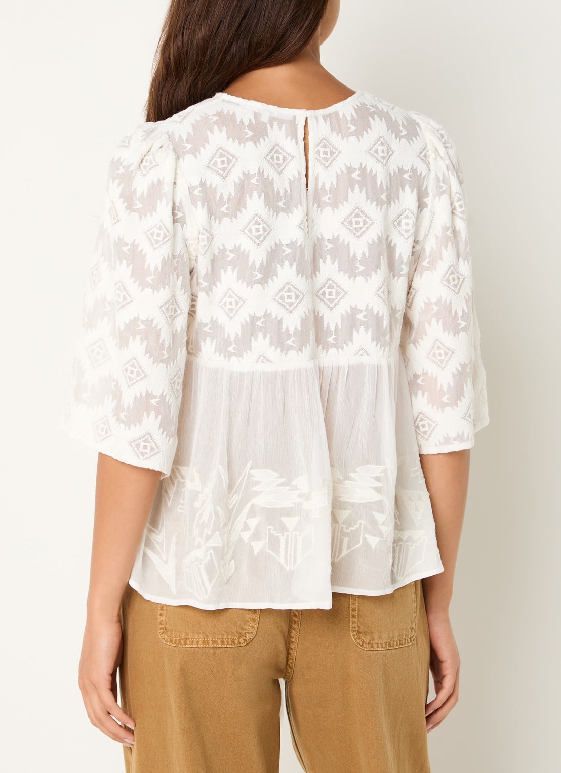 ba&sh Apollon blouse met borduring en pofmouw - achterkant gebroken wit