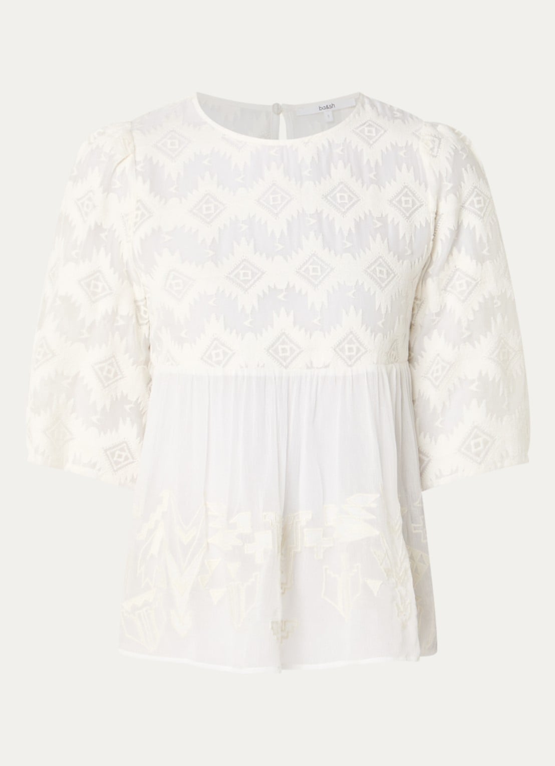 ba&sh Apollon blouse met borduring en pofmouw - voorkant 3 gebroken wit