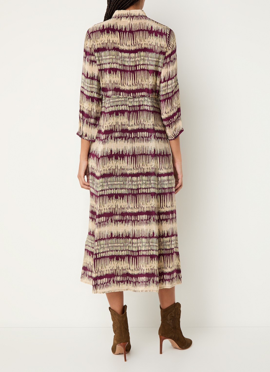 ba&sh Artemis midi blouse jurk met print - achterkant 4 aubergine