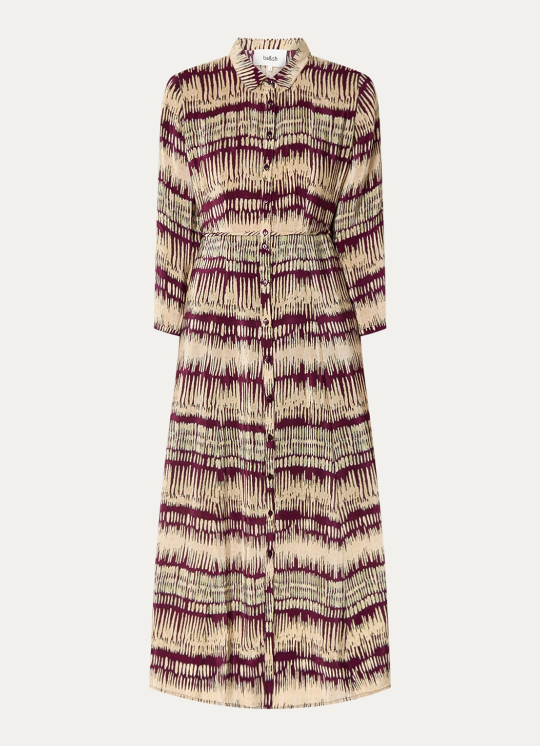 ba&sh Artemis midi blouse jurk met print - voorkant aubergine
