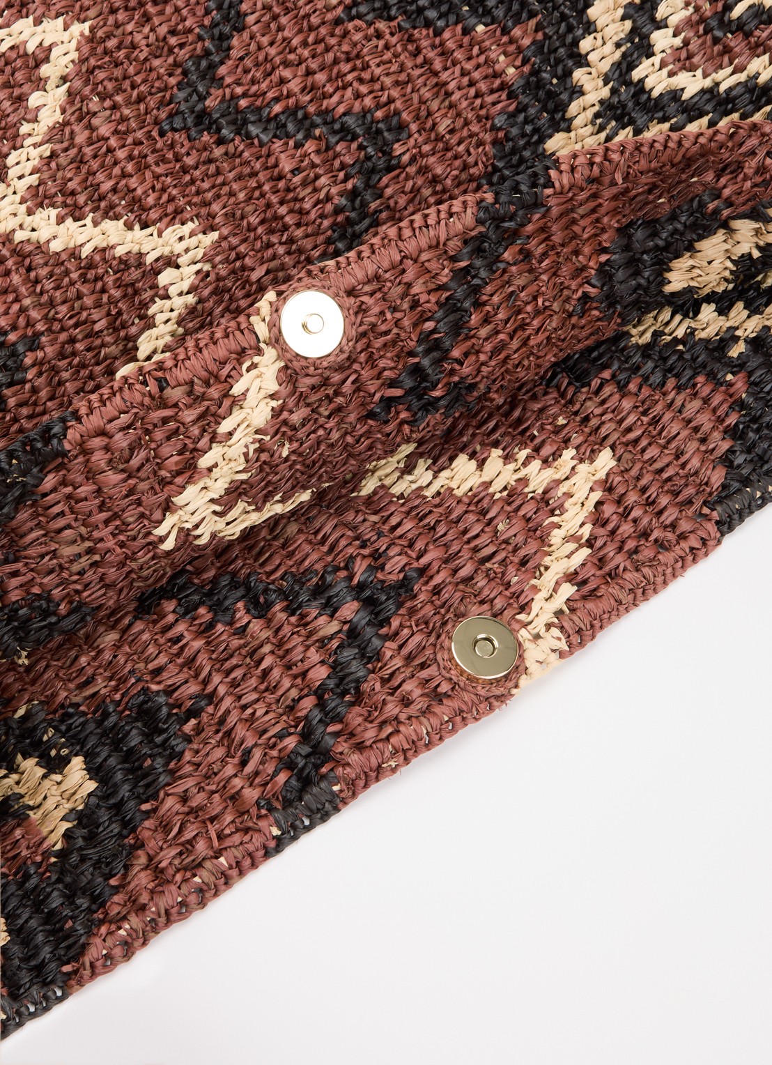 ba&sh Arya schoudertas van raffia met grafische print - detail 3 roodbruin