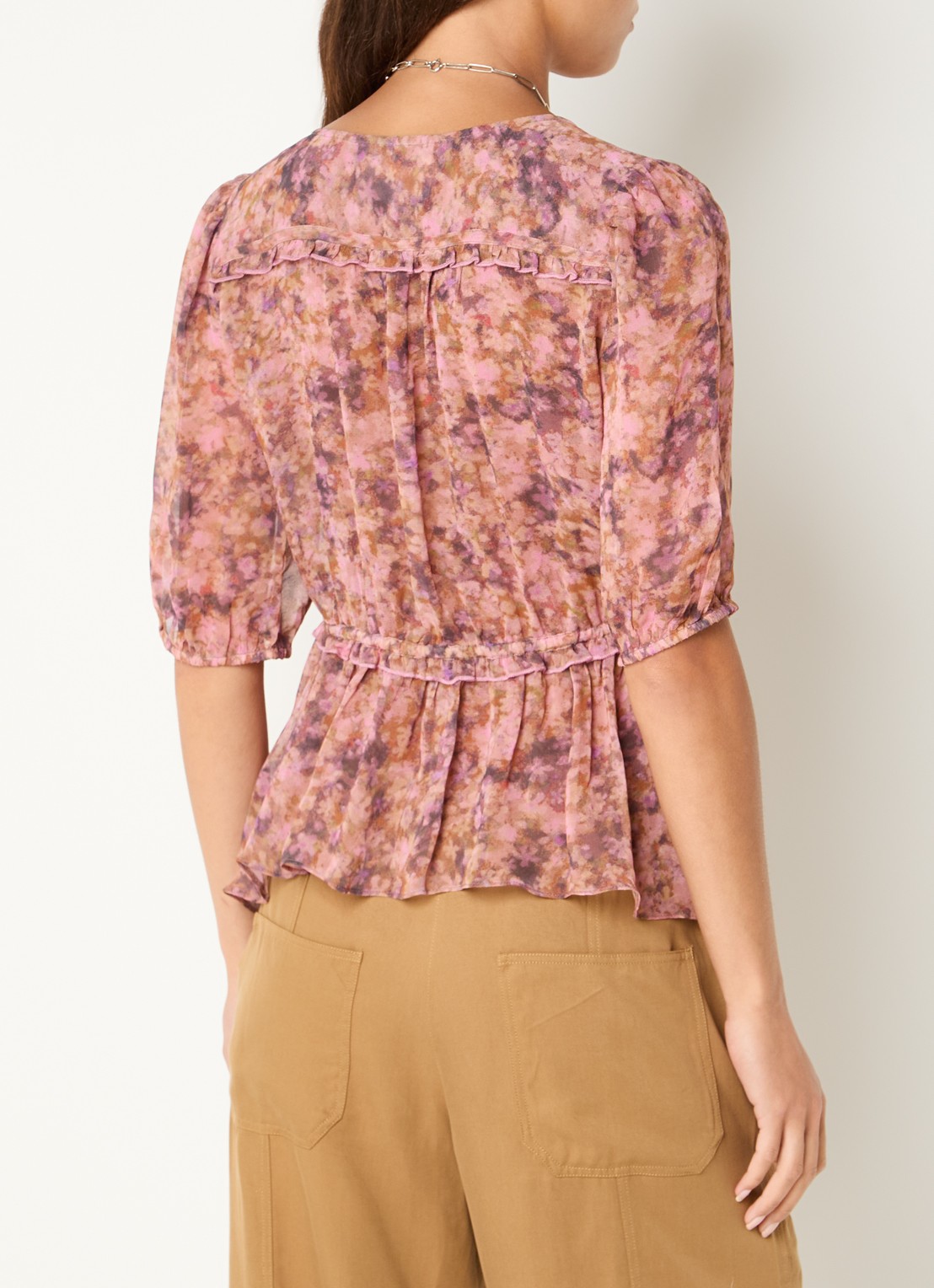 ba&sh Asya top met print en V-hals - achterkant 2 oudroze