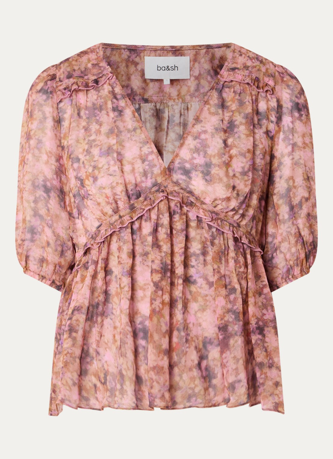 ba&sh Asya top met print en V-hals - voorkant 3 oudroze